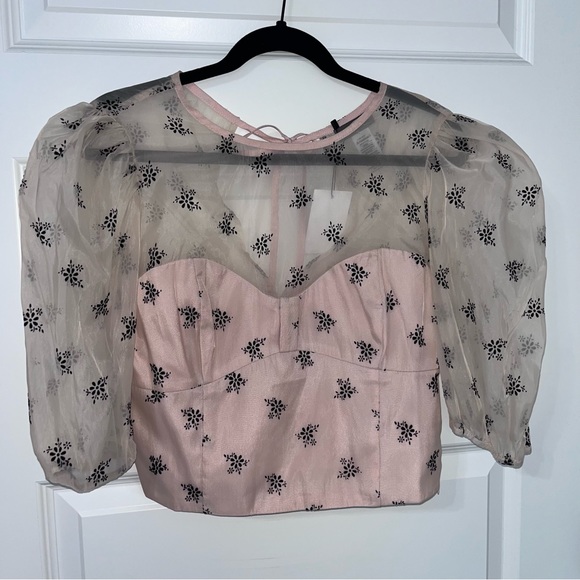 Sans Souci Cropped Chiffon Sweetheart Corset Style Top Blouse Shirt Large New - Picture 3 of 7